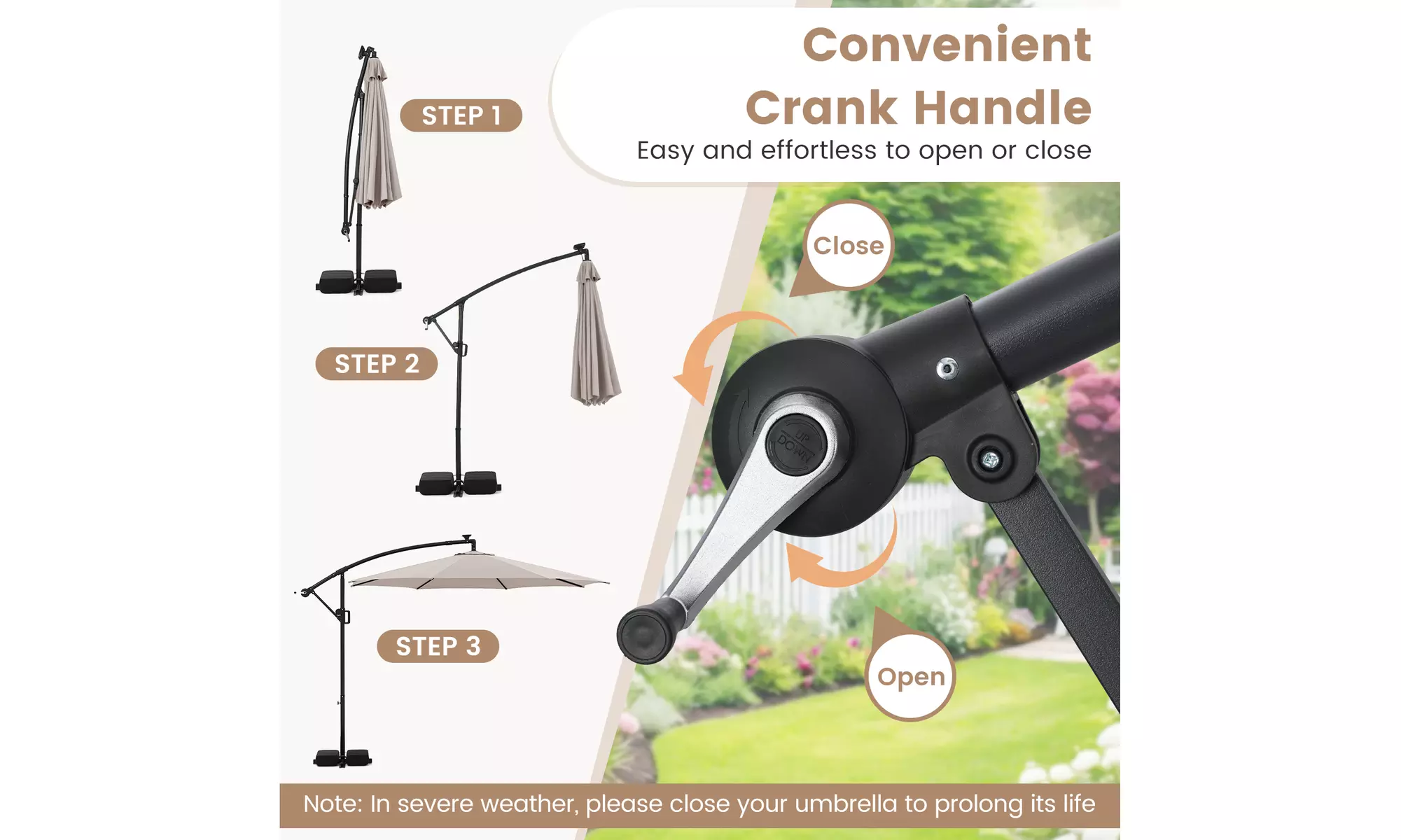 Costway 10 FT Solar Offset Hanging Umbrella with Base