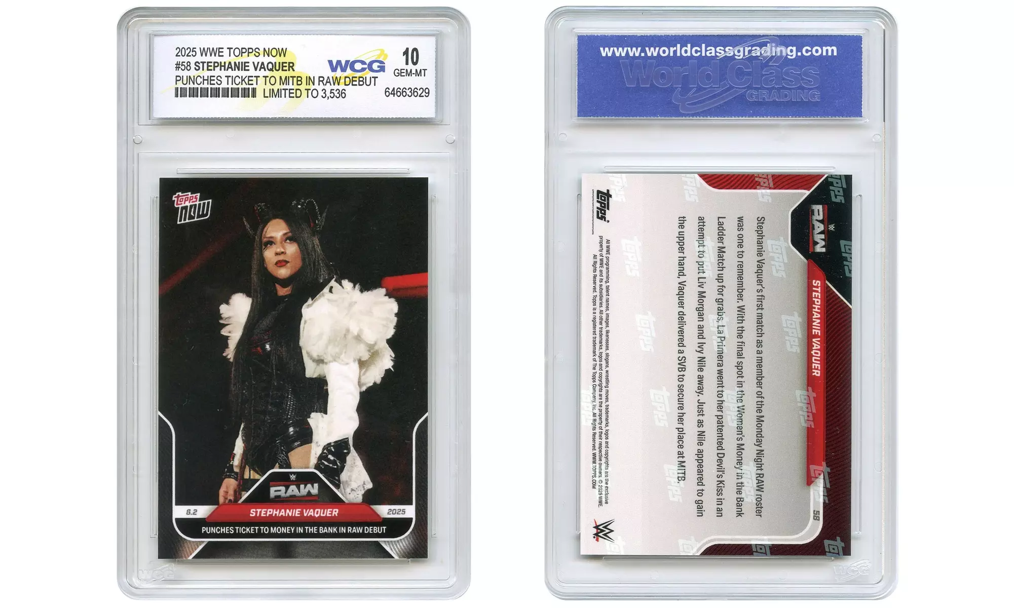 2025 WWE Topps Stephanie VAQUER Punches Ticket to RAW Debut Card #58 - GM 10 - Primary Image