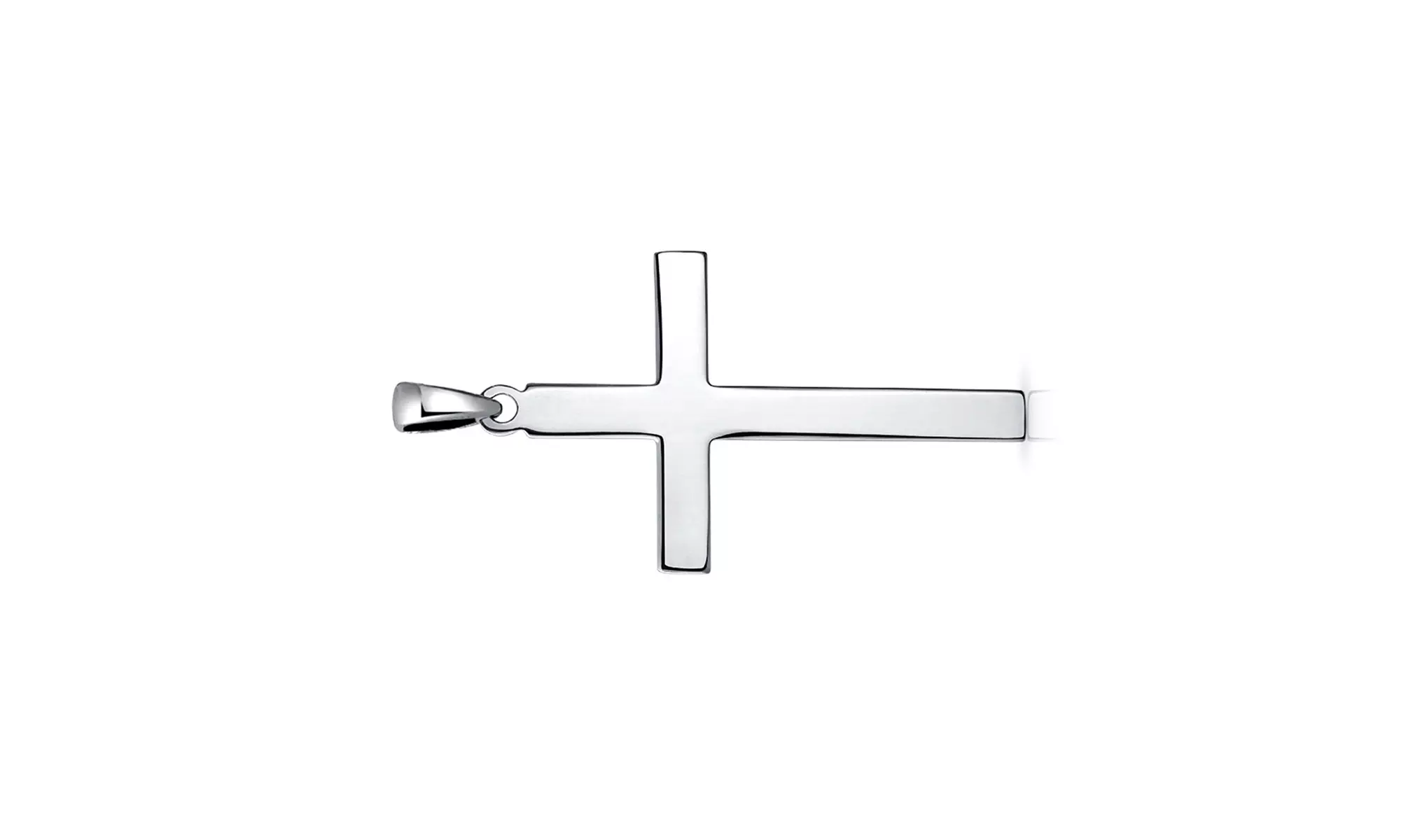 Large men's Cross Flat Religious Pendant Necklace .925Sterling Silver - Second Medium