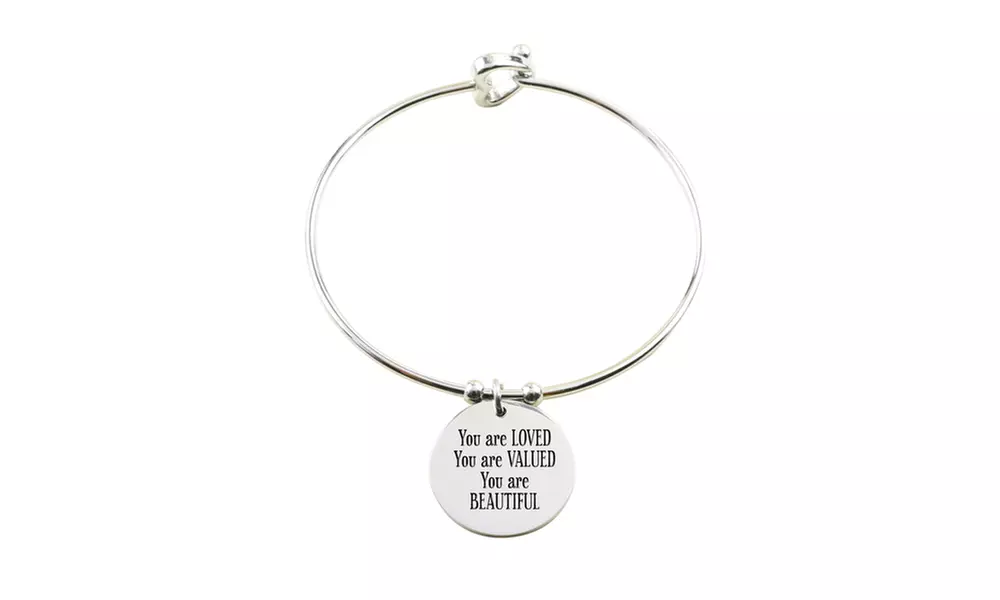 Solid Stainless Steel Inspirational Heart Bangle By Pink Box - Second Medium