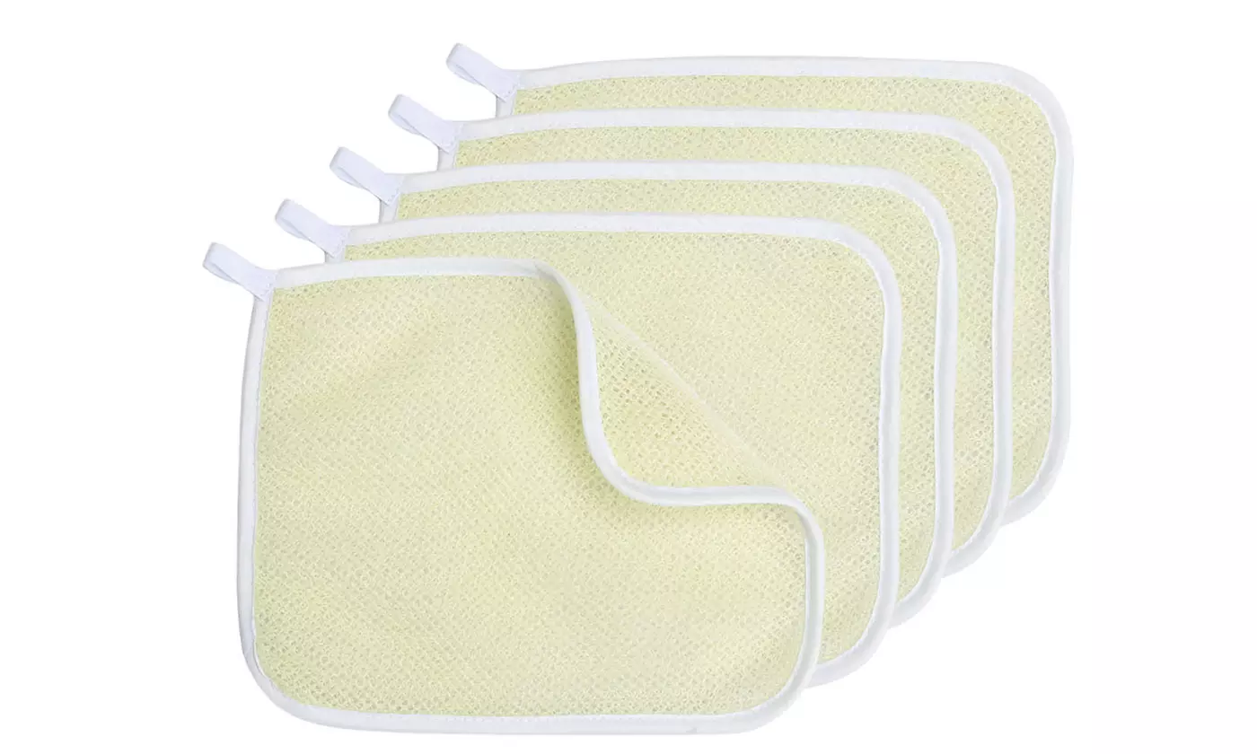 5 Pieces Exfoliating Face and Body Wash Towel Weave Bath Cloth