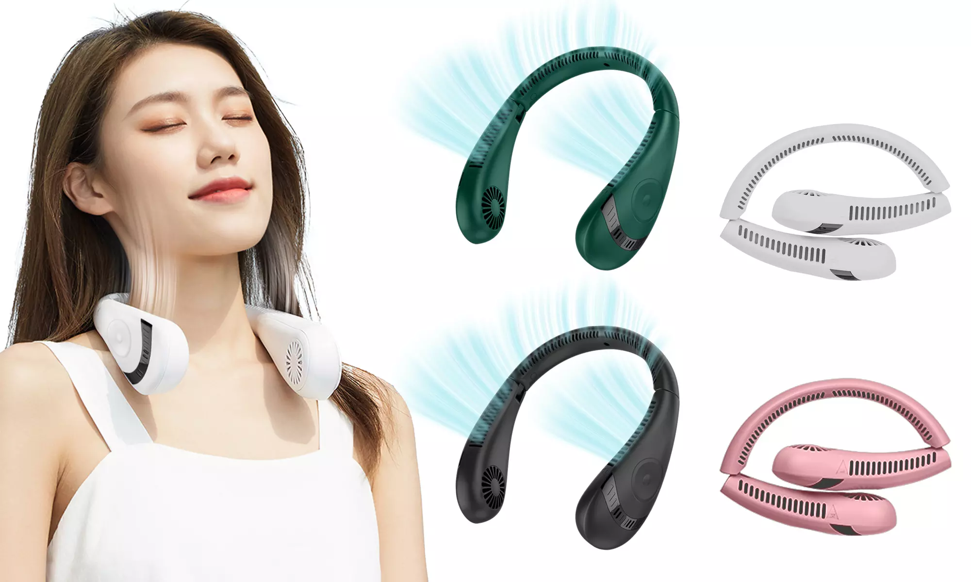 2 Pack Neck Fan Portable Foldable Bladeless Neck Fan Hands Free for Travel Sport - Primary Image