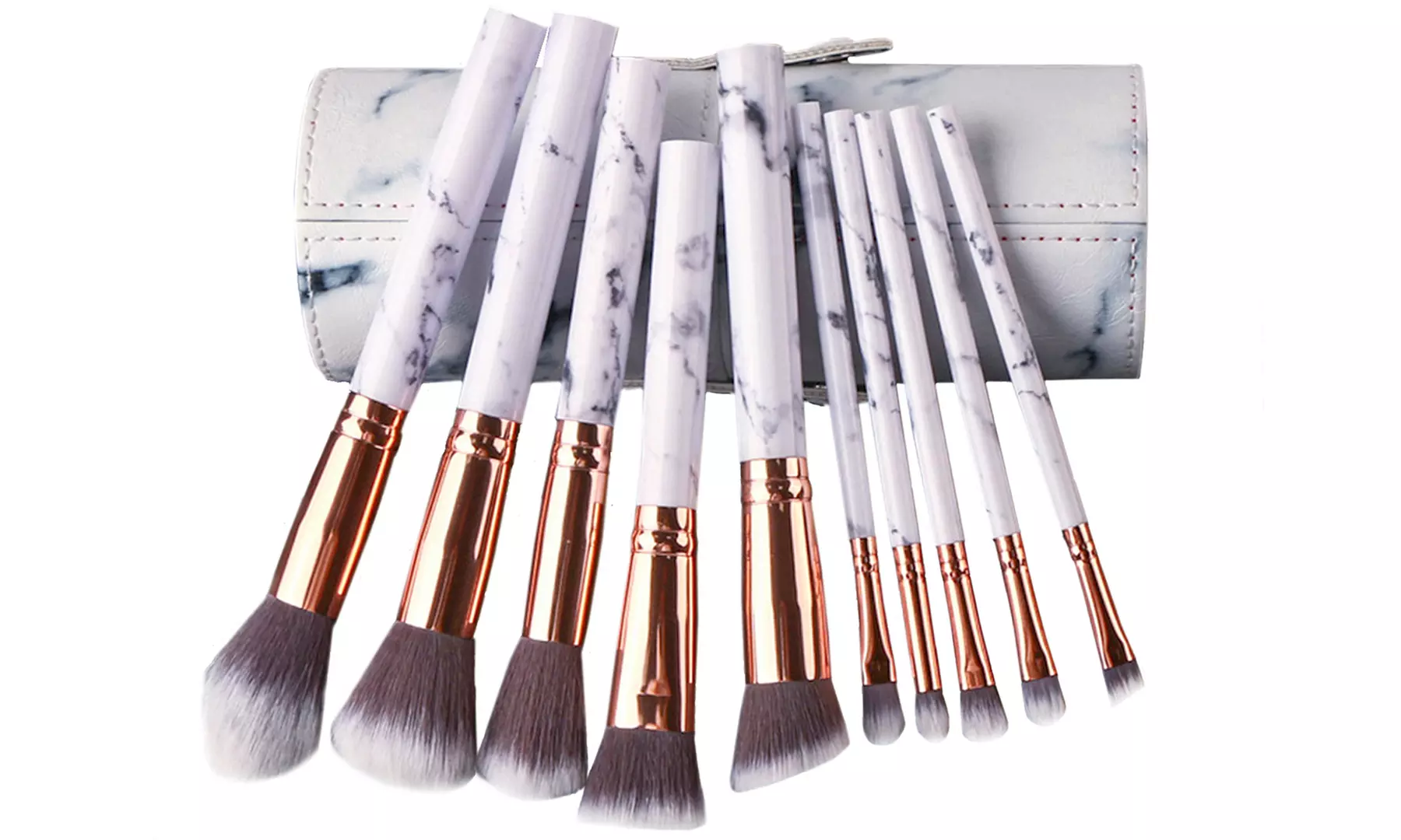 Professional Pastel Shades 10 Makeup Brushes with Faux Leather Cylinder Case