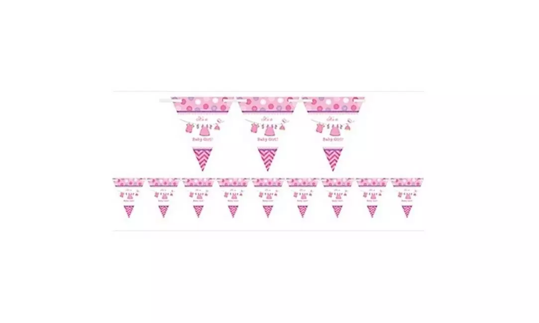 Amscan 121490 Girl Baby Shower Pennant Banner - Pack of 12 - Primary Image