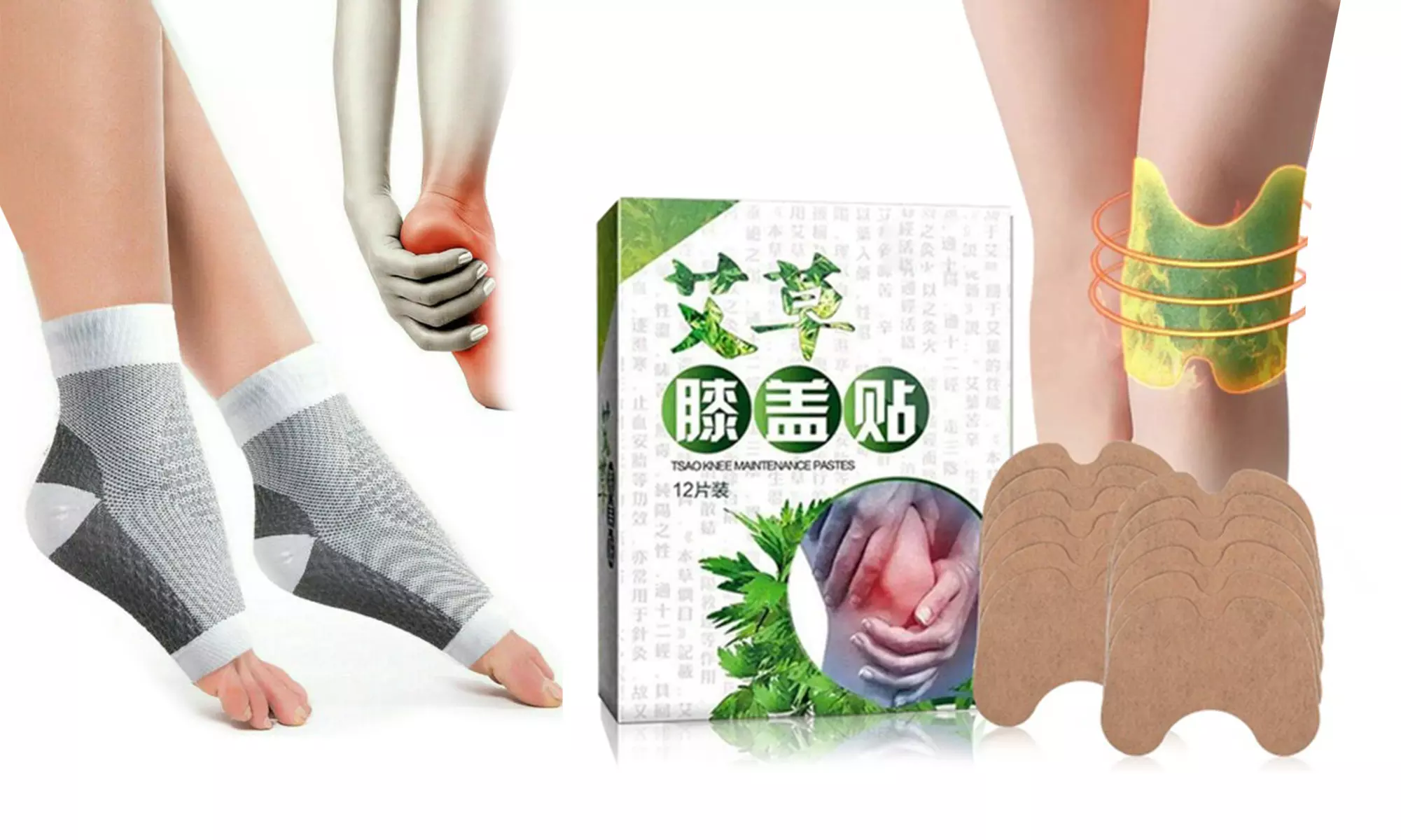 Knee Pain Relief Patch Wormwood Sticker with Plantar Fasciitis Compression Socks - Primary Image