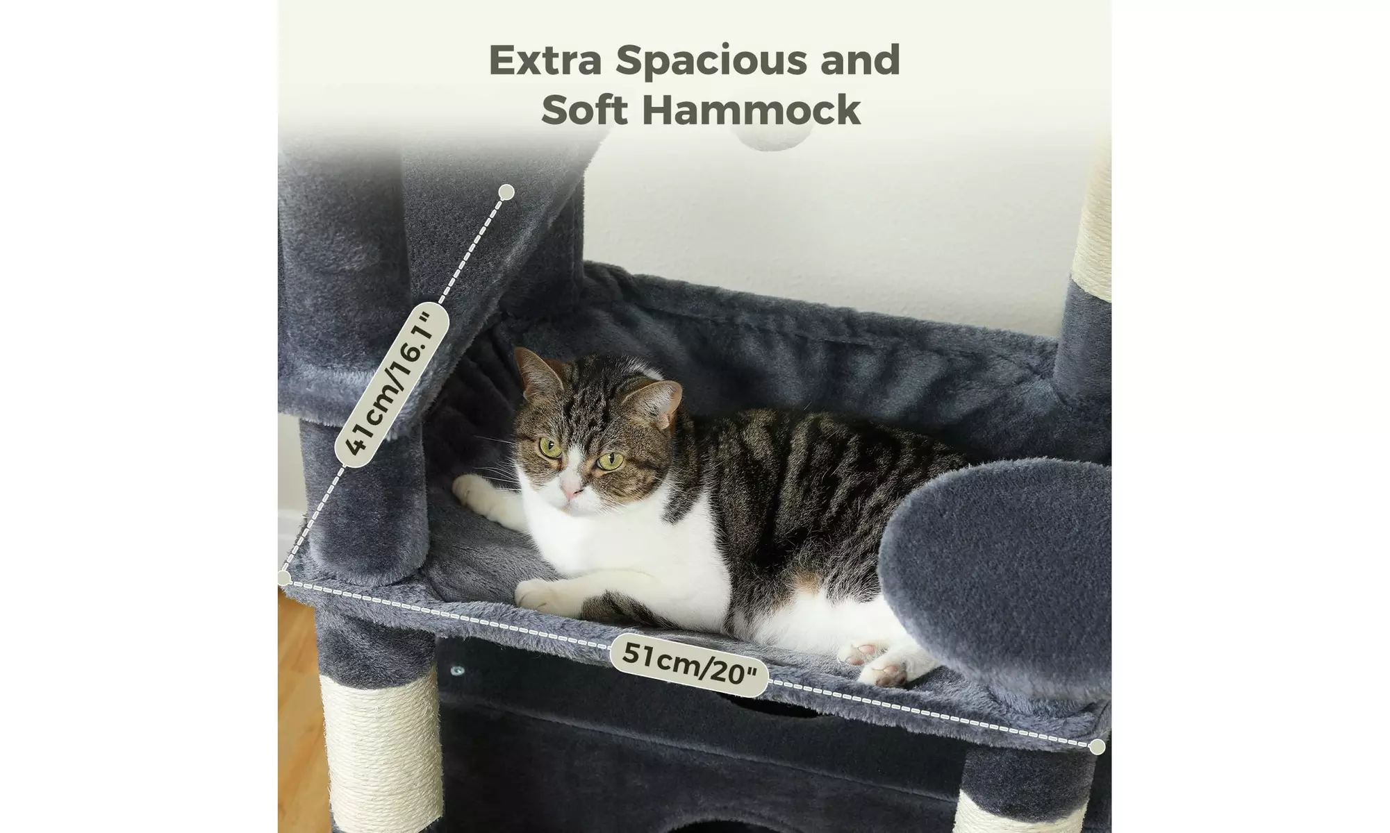 72" Cat Tree for Large Cats with Condo, Hammock and Scratching Posts