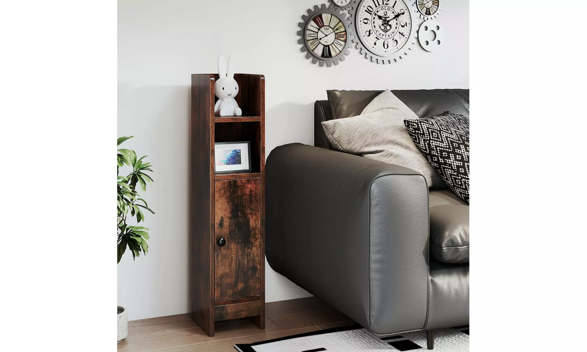 Costway Bathroom Storage Cabinet with Adjustable Shelf 1 Door & 2 Open Shelves