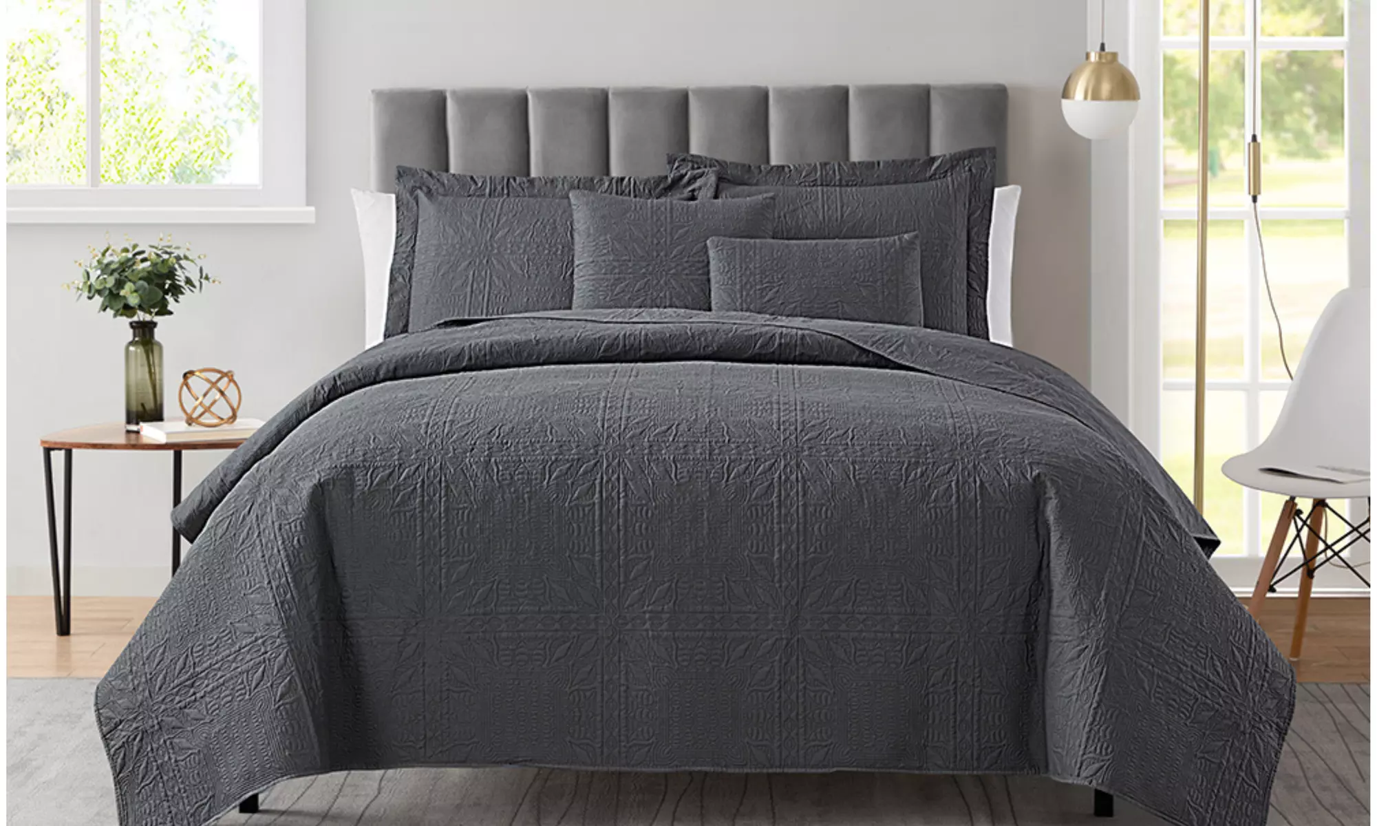 Clara Clark Bedspread Quilt Set - Grid Weave Pinsonic Lightweight Coverlet Set - Primary Image