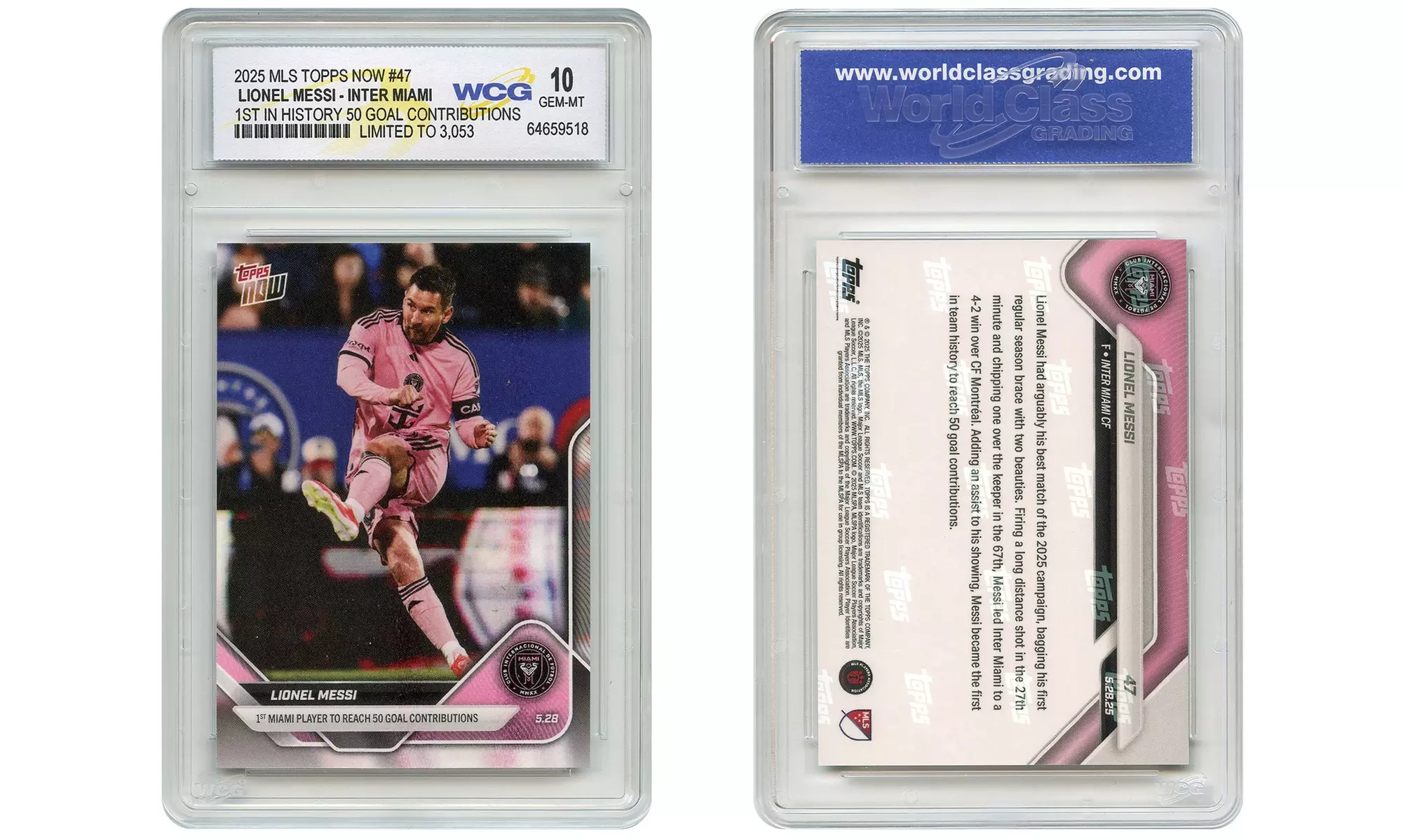 2025 Topps MLS Card #47 LIONEL MESSI 1st Miami Player to Reach 50 Goals GM 10