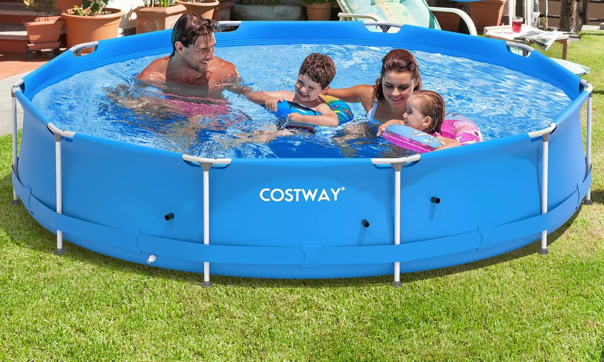 Costway Round Above Ground Swimming Pool Patio Frame Pool Pool Cover Iron Frame - Primary Image