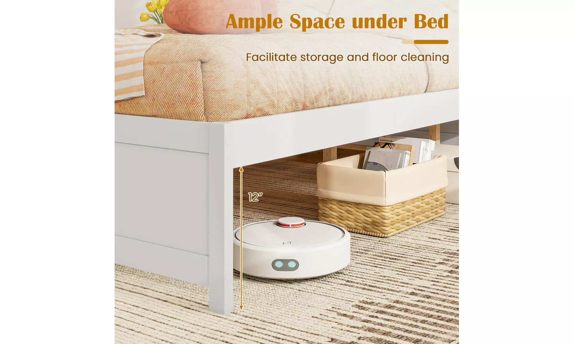 Costway Wooden Platform Bed Frame with 2 Rolling Storage Drawers