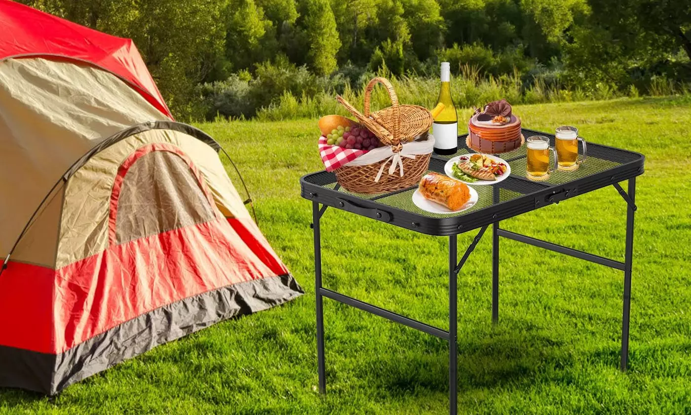  LakeForest Portable Aluminum Folding Camping Table and Grill Stand