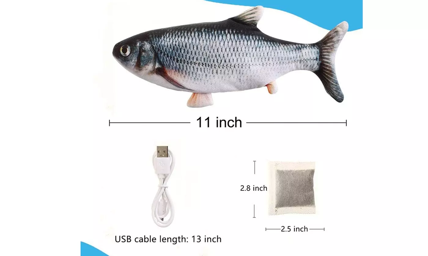 11" Electric Floppy Fish Cat Toy Catnip Chew Kicker Interactive Plush Toy