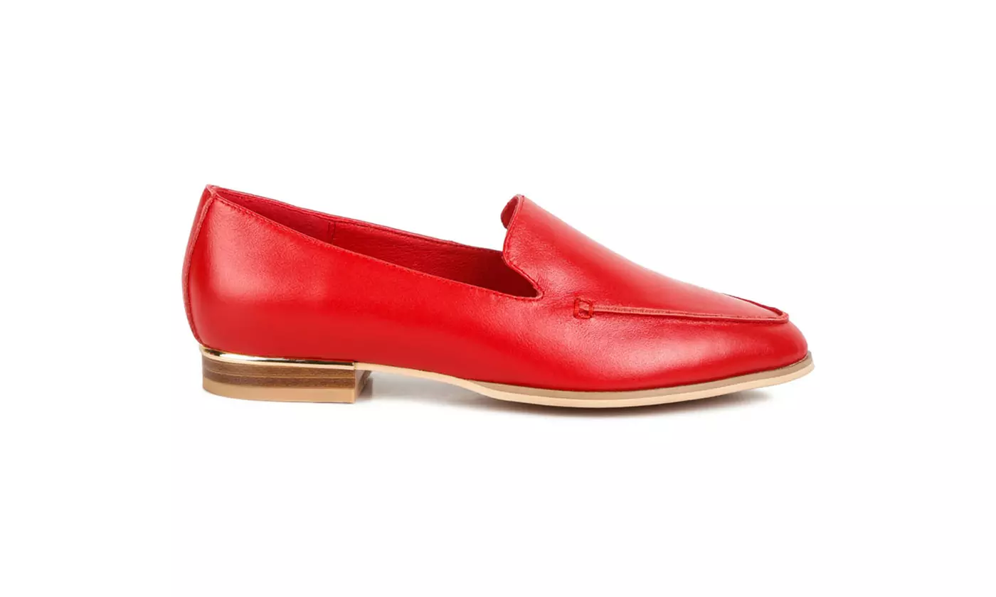 Richelli Metallic Sling Detail Loafers In White & Red