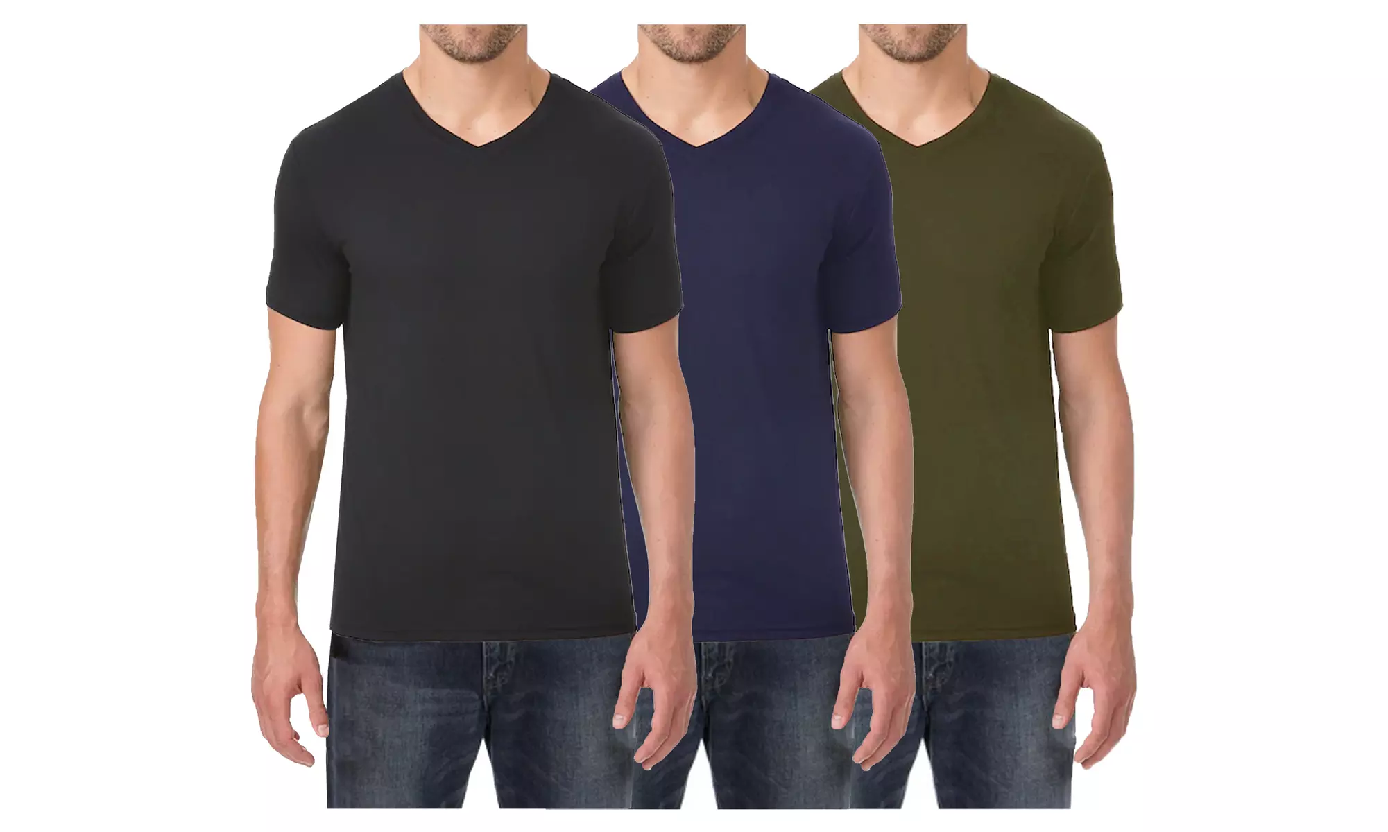 3-Pack Men's Short Sleeve V-Neck Cotton-Stretch Tee (S-2XL)