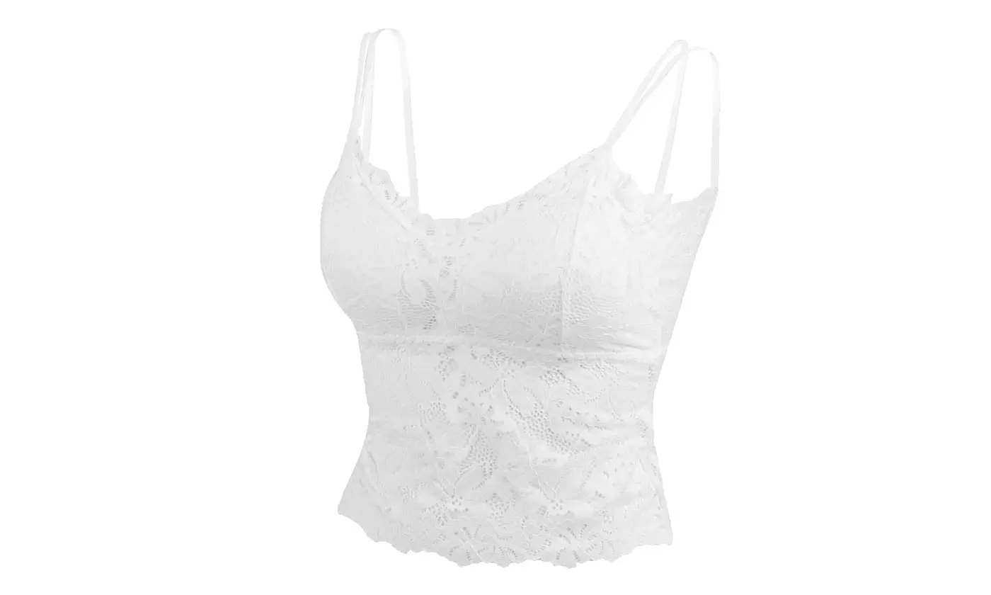 Women's Half Cami Lace Longline Bralette Padded Bra V Neck Camisole Crop Top