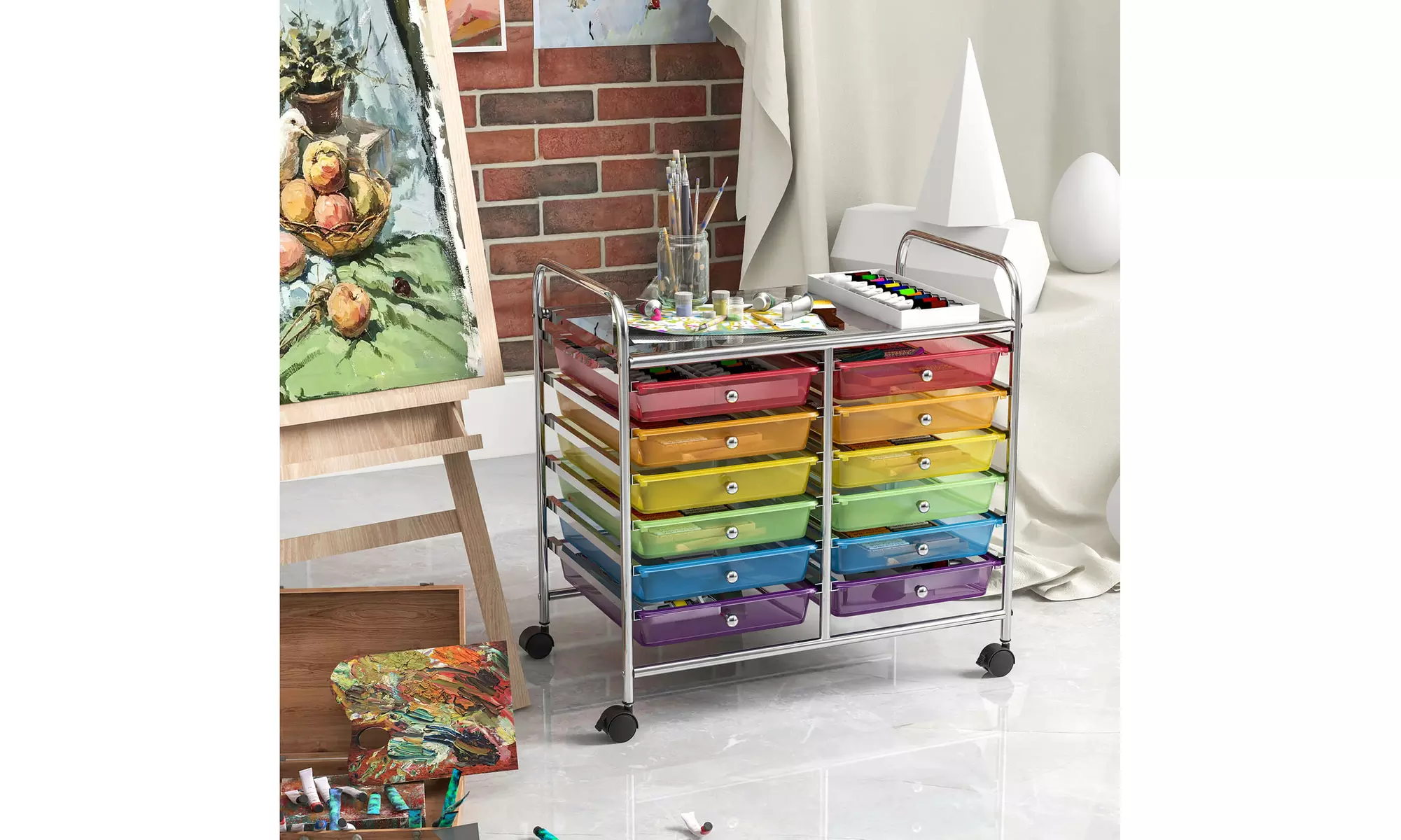 Costway 12 Drawers Rolling Cart Storage Scrapbook Paper Studio Organizer Bins