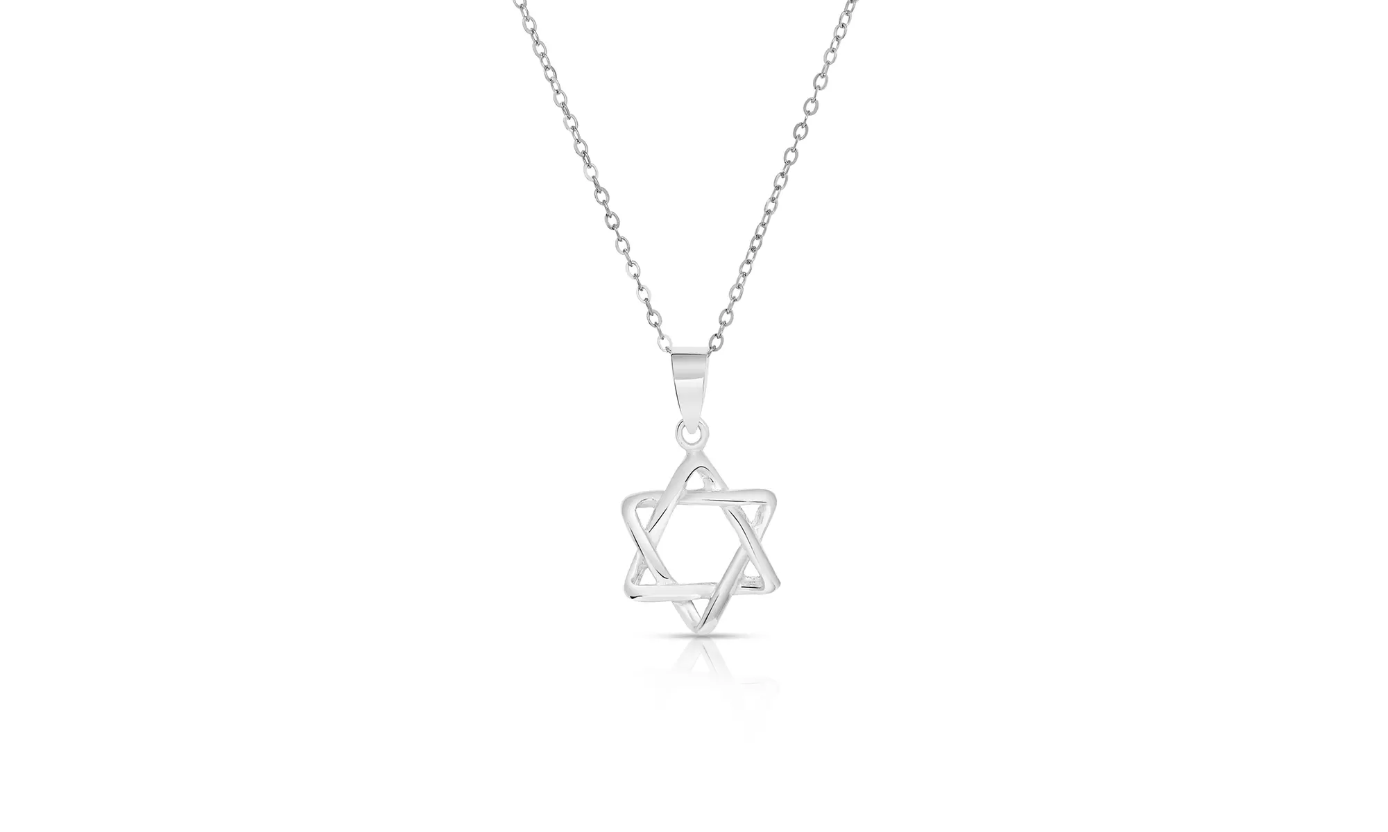 Solid Star of David Pendant Necklace in Sterling Silver 