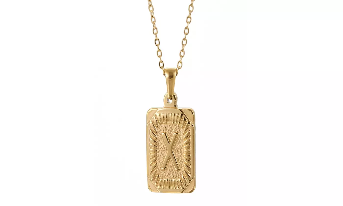 Gold Plated Stainless Steel Initial Pendant with Box Link Chain Necklace