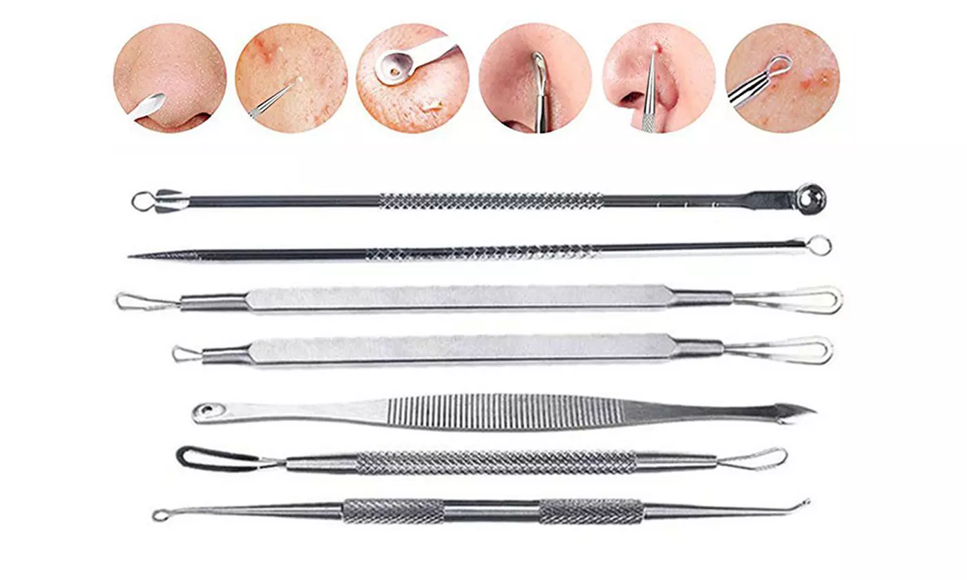 7Pcs Blackhead Extractor Remover Tool Set Face Facial Acne Cleaner Kit