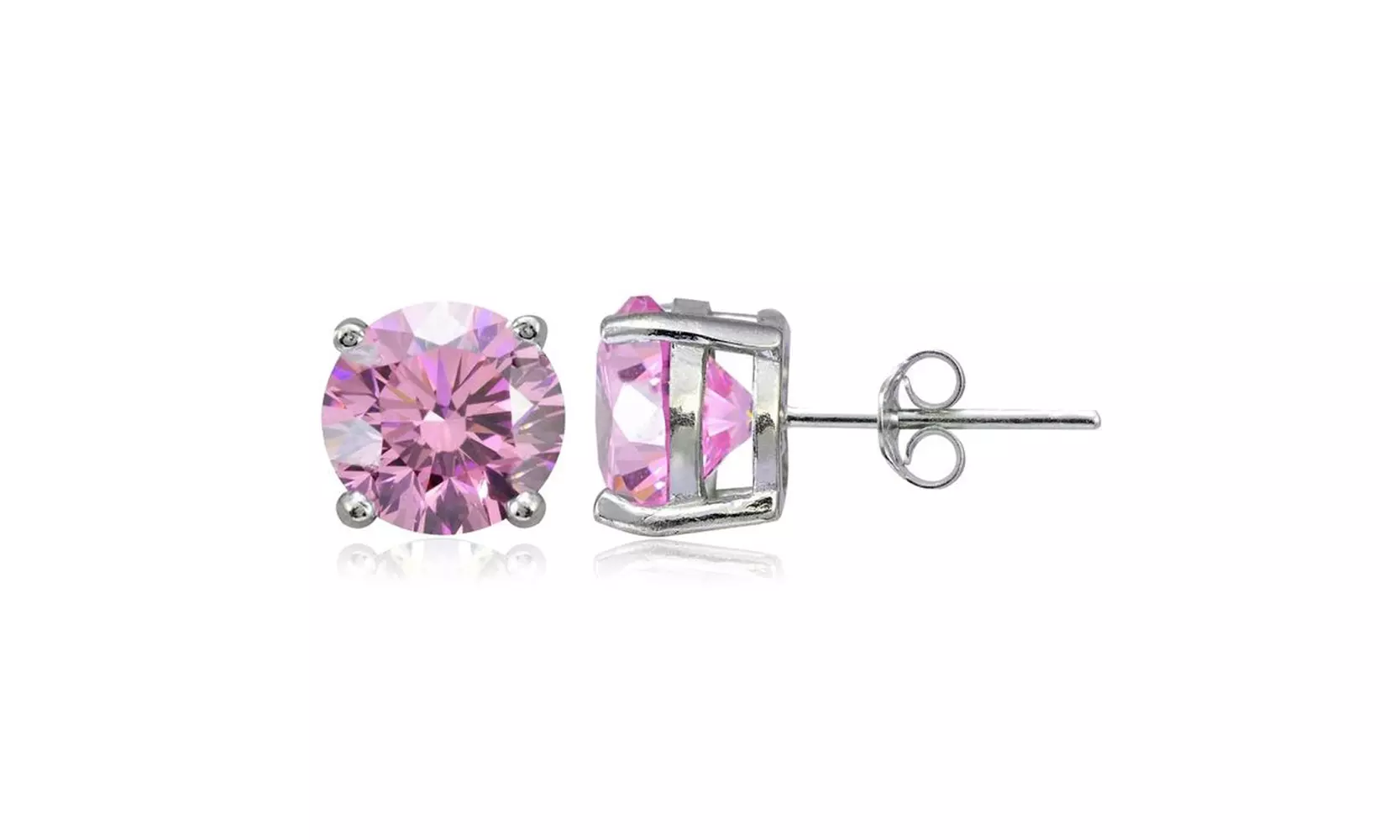 White Gold Plated 8 mm Pink Cubic Zirconia Stud Earrings - Primary Image
