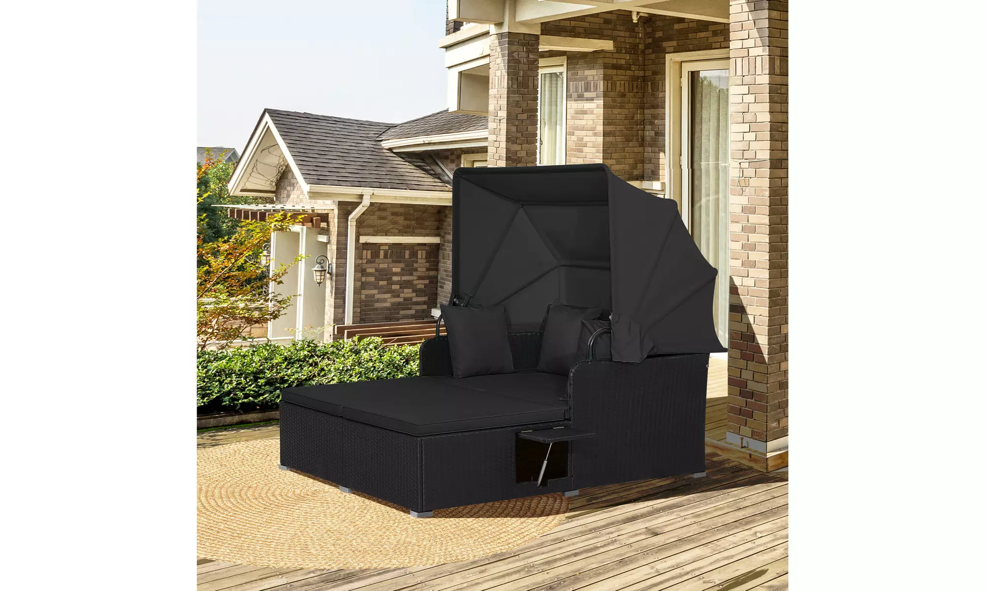 Costway Rattan-Effect Daybed with Retractable Top Canopy