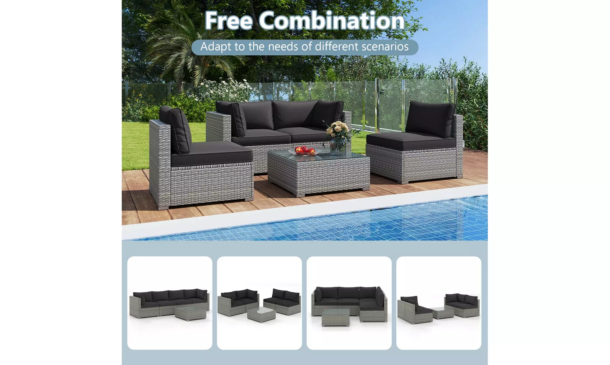 Costway Outdoor Patio Sectional Sofa Couch PE Rattan Conversation Set