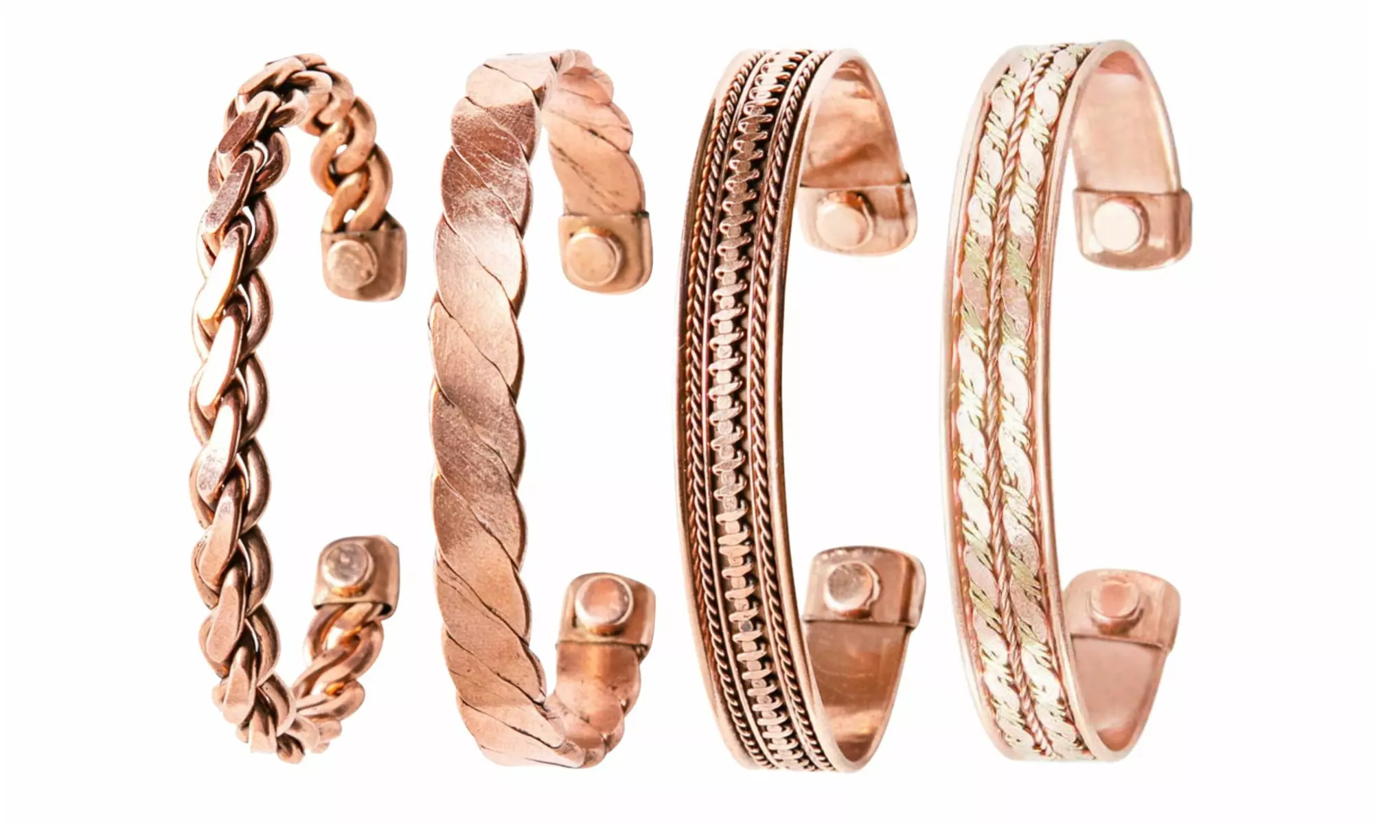 4-Pack Adjustable Copper Magnetic Bracelets Set - With Healing Energy Magnets