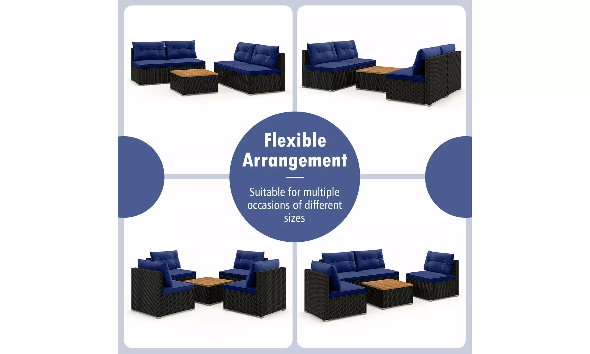 5 Piece Patio Rattan Furniture Set Acacia Wood Table Top Sofa Cushion Deck