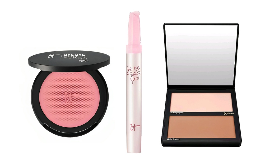 IT Cosmetics Set: Contour Palette Bronzer, Bye Bye Pores Blush & Lip Serum