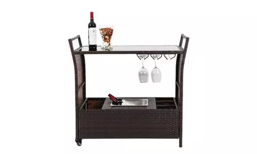 Kinbor Rolling Wicker Outdoor Bar Cart Storage - Primary Image
