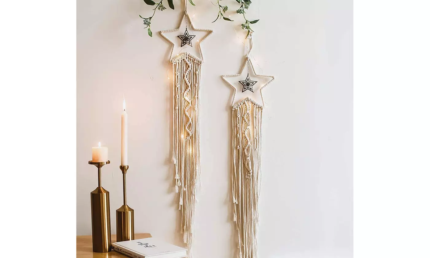 Wall Hanging Star Moon Dreamcatcher Boho Macrame Woven Decoration - Primary Image
