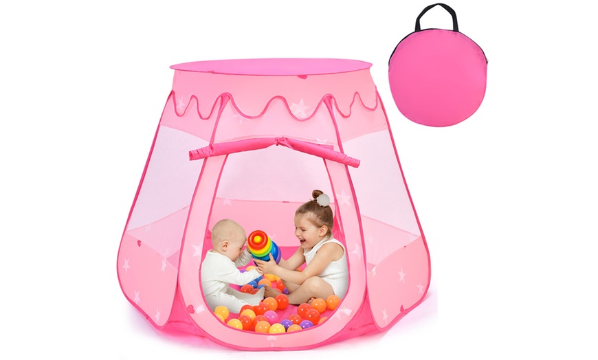 Image 1: Kids Princess Play Tent Playhouse Toddler Toys In/Outdoor w/100 balls
