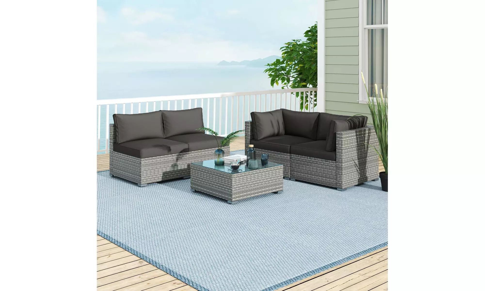 Costway Outdoor Patio Sectional Sofa Couch PE Rattan Conversation Set