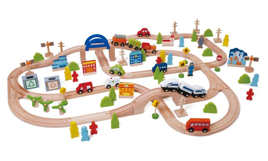 Wood 110 Piece Train Set | Groupon