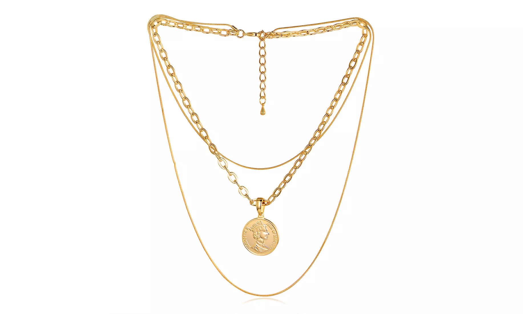 18k Gold Clad Queen Elizabeth Coin Necklace With 3 Chains - Second Medium