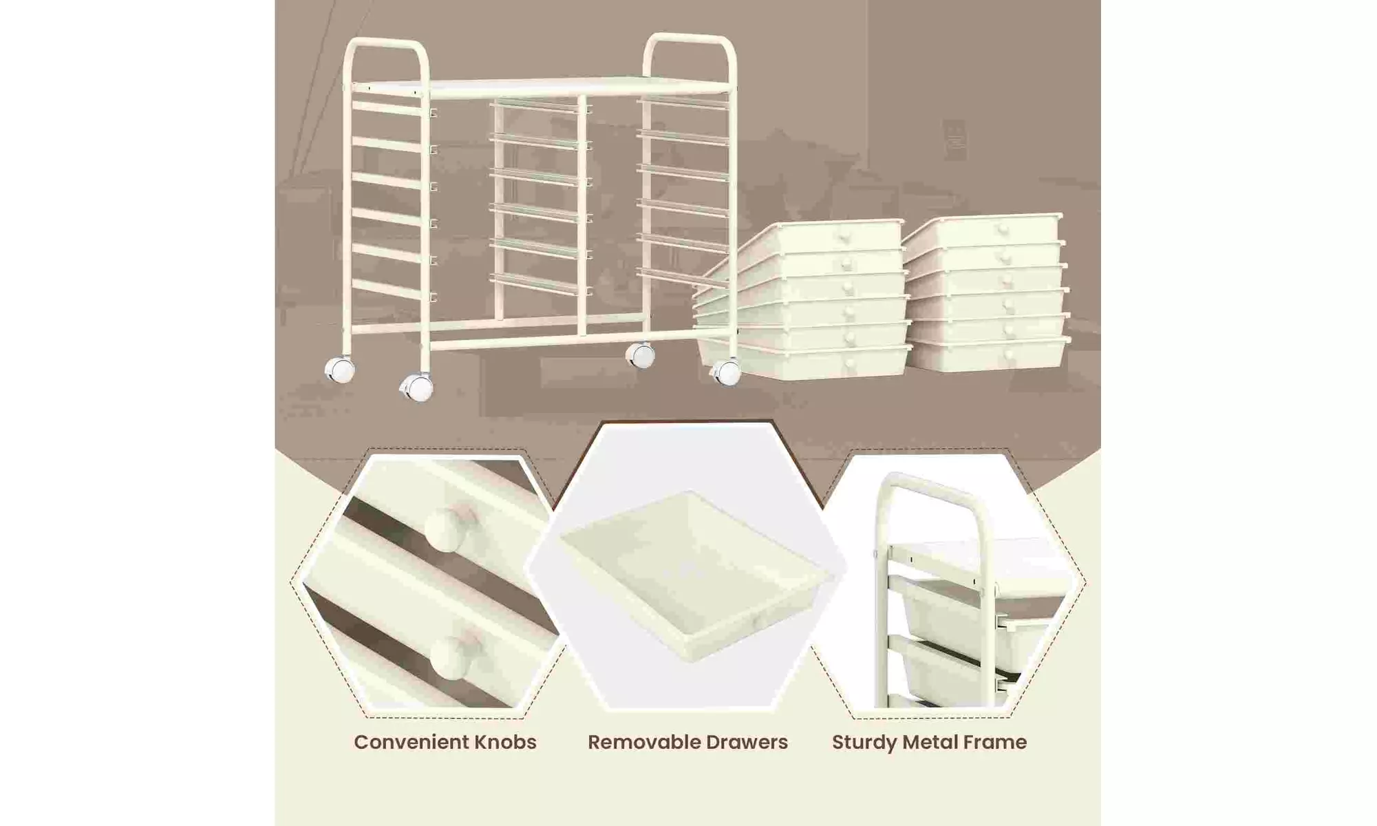 Costway 12 Drawers Rolling Cart Storage Scrapbook Paper Studio Organizer Bins