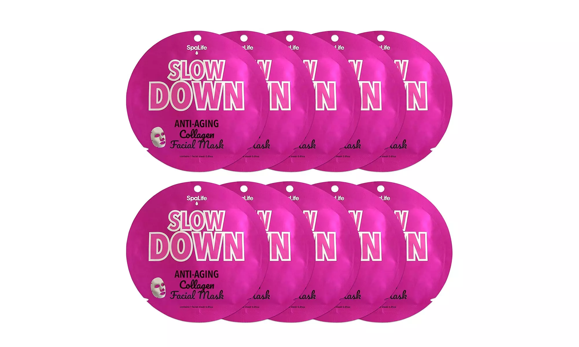 SpaLife Deluxe Slow Down Anti-Aging Collagen Facial Mask, 10 Count - Primary Image
