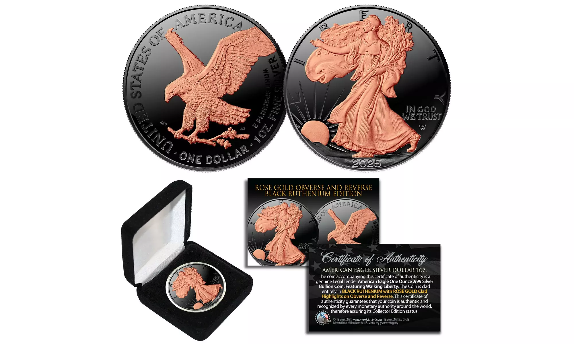 2025 Black Ruthenium/Rose Gold 1oz .999 Pure Silver American Eagle Coin - w/Box - Primary Image