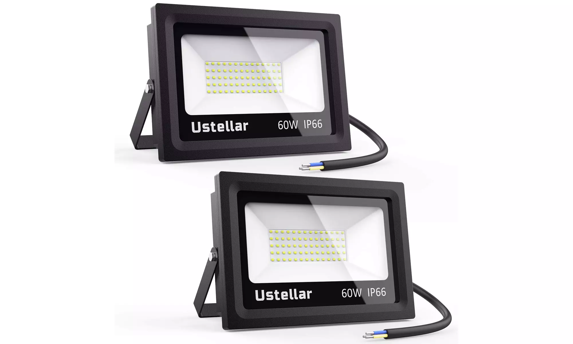 Ustellar 2 Pack 60W LED Flood Light, IP66 Waterproof, Outdoor Super Bright  - Primary Image