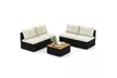 5 Piece Patio Rattan Furniture Set Acacia Wood Table Top Sofa Cushion Deck - Second Medium