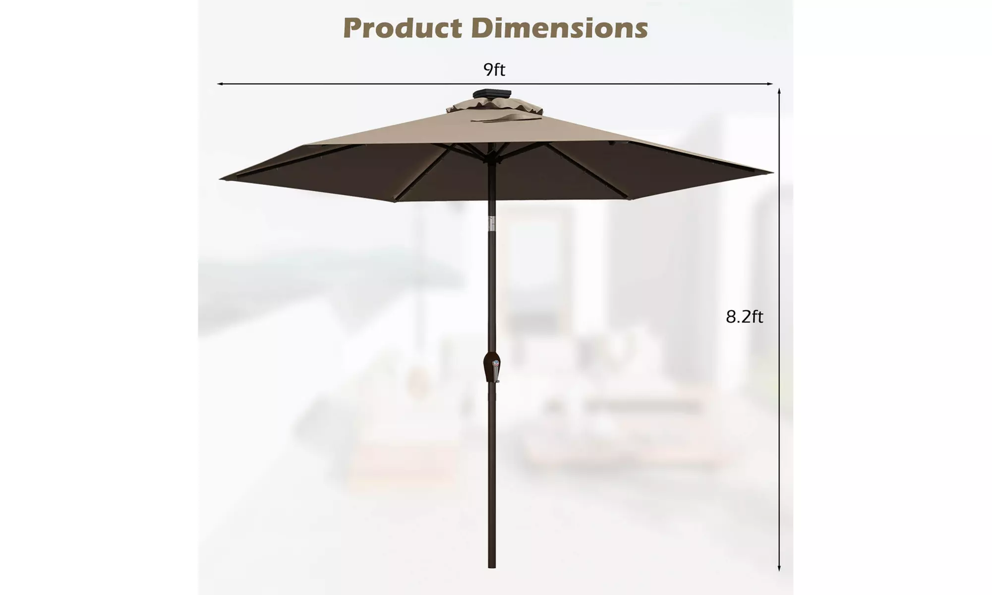 9ft. Patio Umbrella Solar LED Lights Steel Tilt with Crank