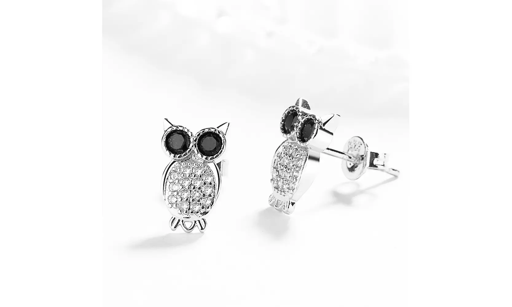 Sterling Silver Owl Studs with crystals from Swarovski - Primary Image