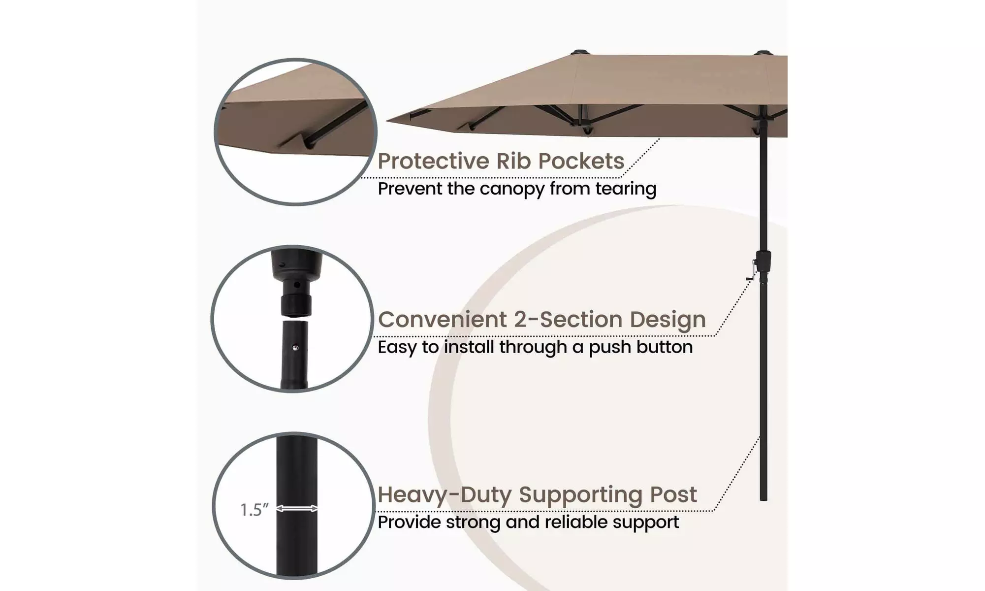 Costway 13ft Outdoor Double-Sided Table Umbrella with Optional LED Lights
