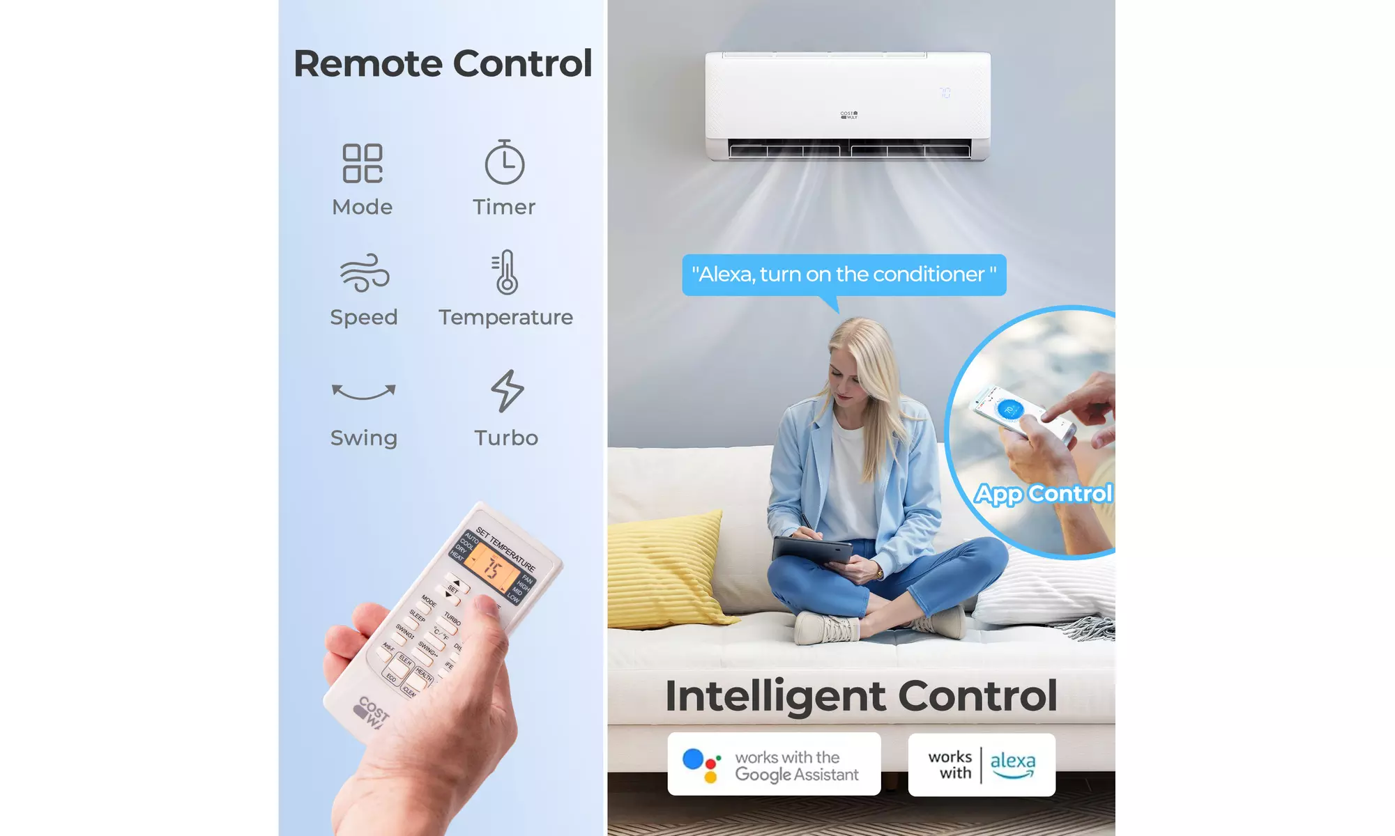 Costway Wifi Enabled Mini Split AC 20.5/22 SEER2 115V Inverter Air Conditioner