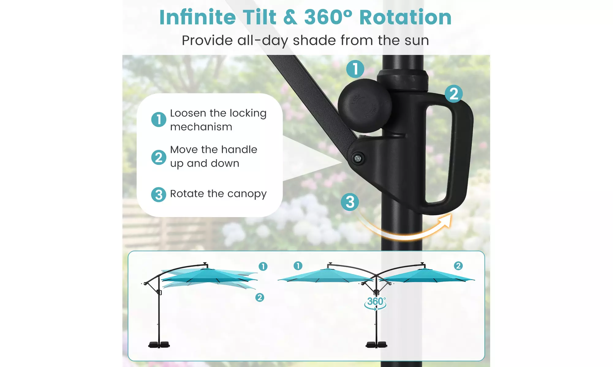 Costway 10 FT Solar Offset Hanging Umbrella with Base