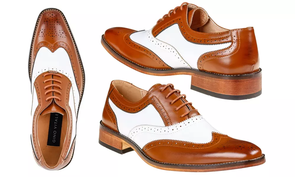Gino Vitale Men's Two Tone Wing Tip Oxford  Shoes
