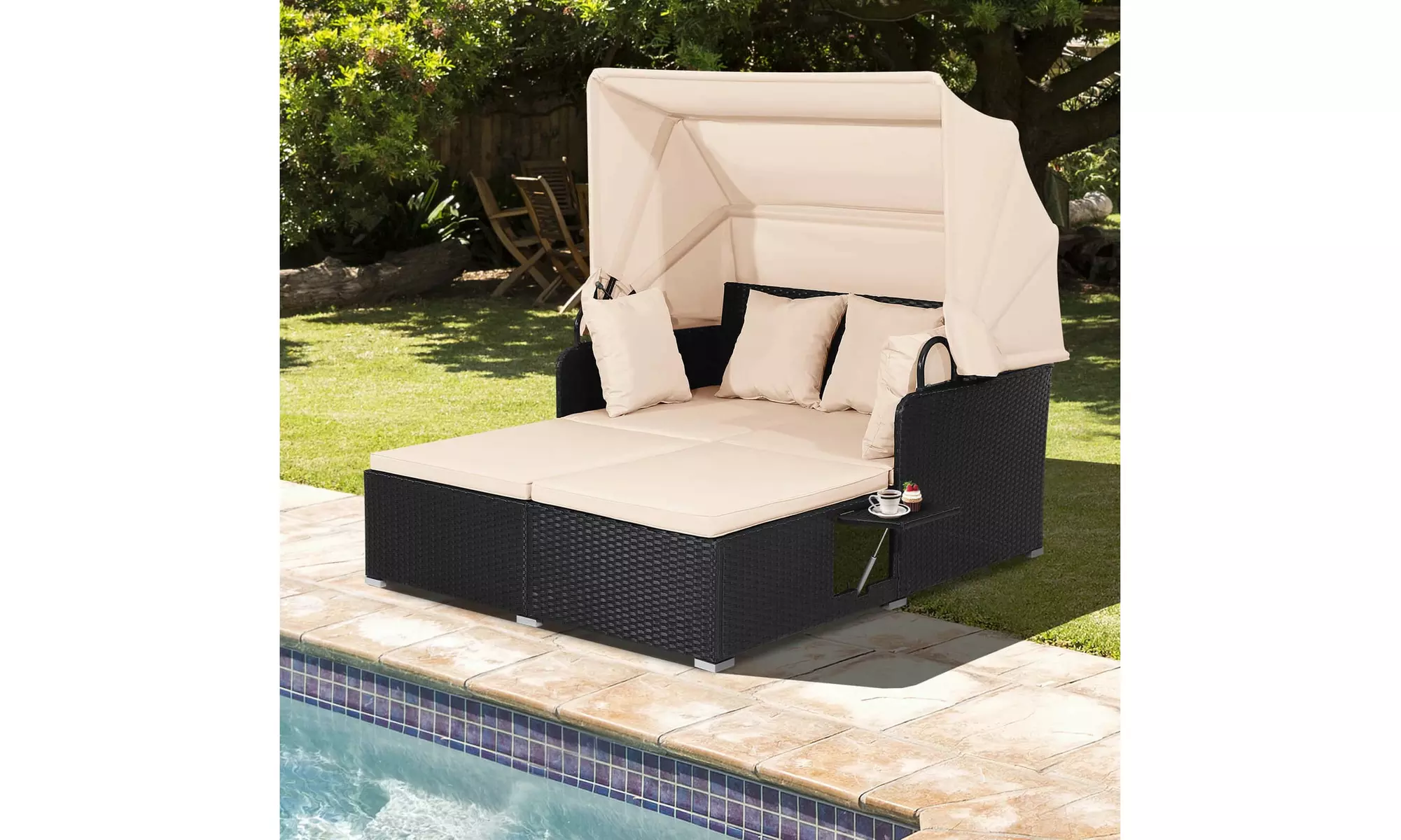 Costway Rattan-Effect Daybed with Retractable Top Canopy