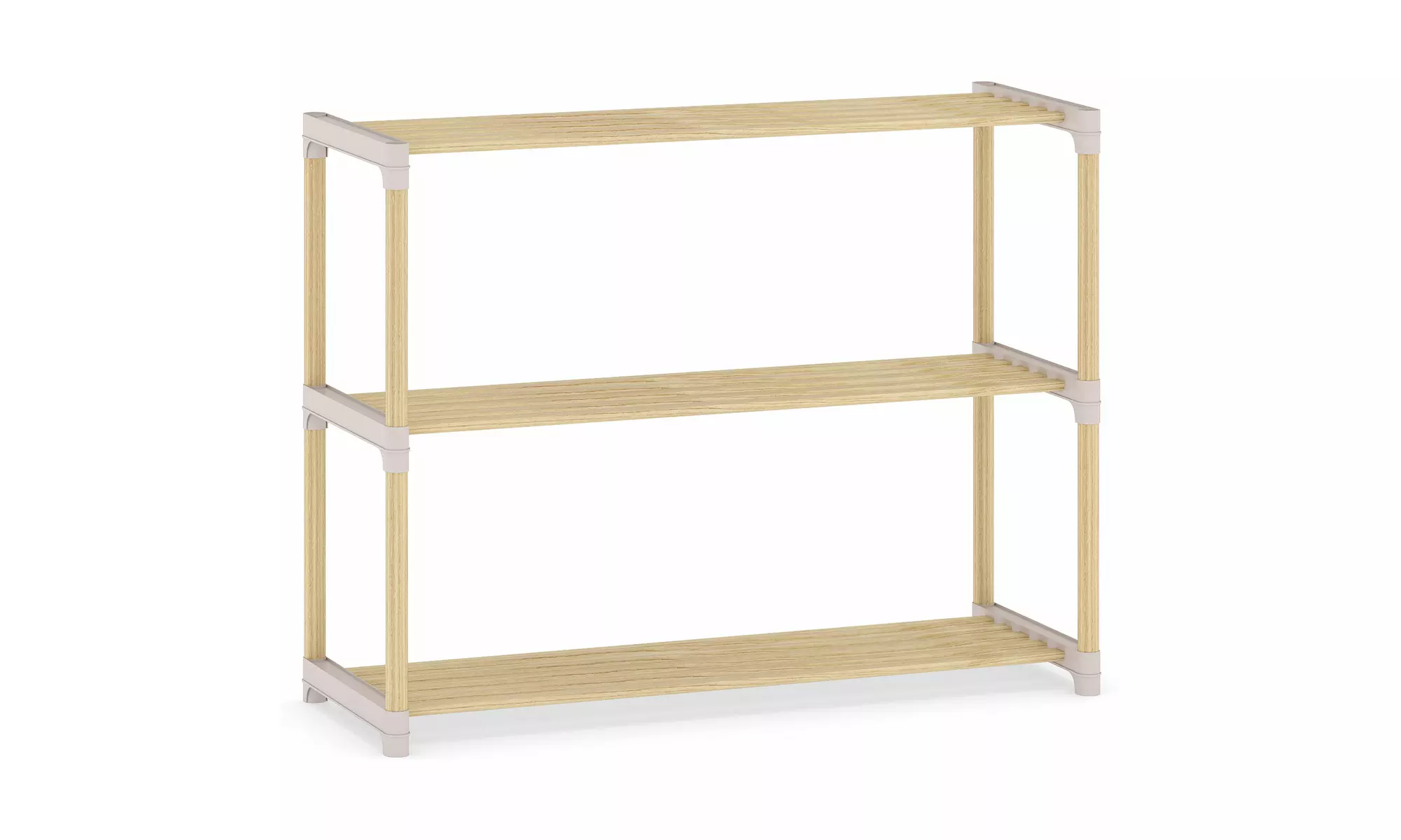 Costway Solid Wood Shoe Shelf Stand with Slatted Open Shelves for Entryway