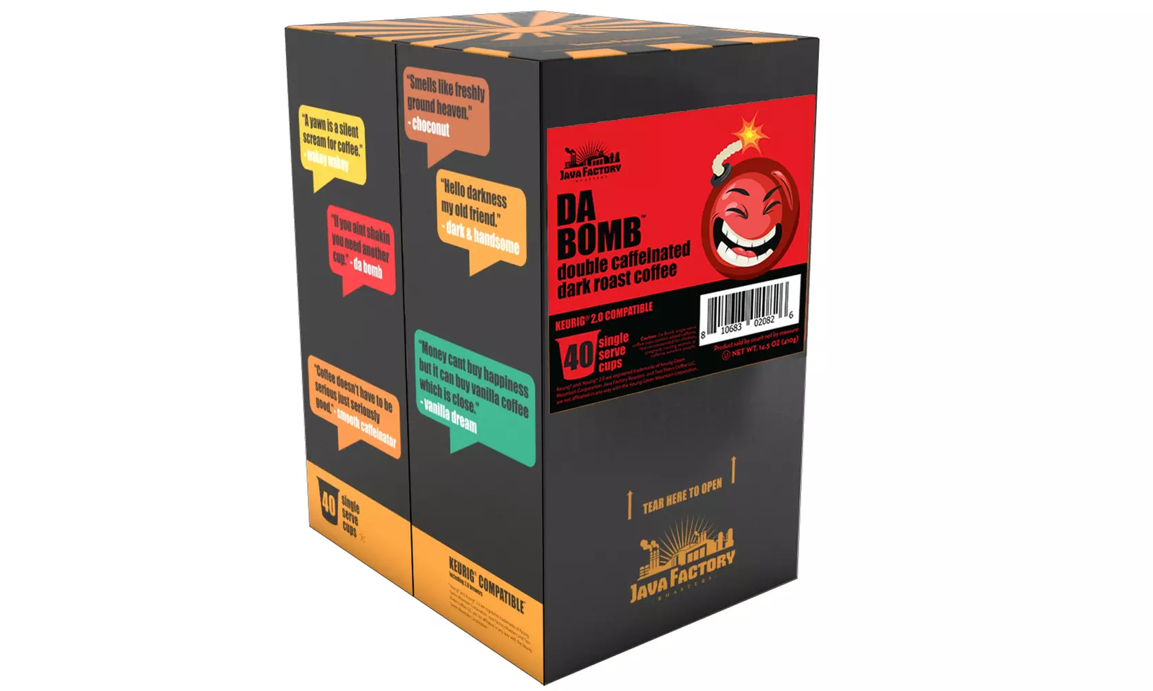 Java Factory Da Bomb Extra Bold Double Caffinated Keurig K Cup, 40 Count